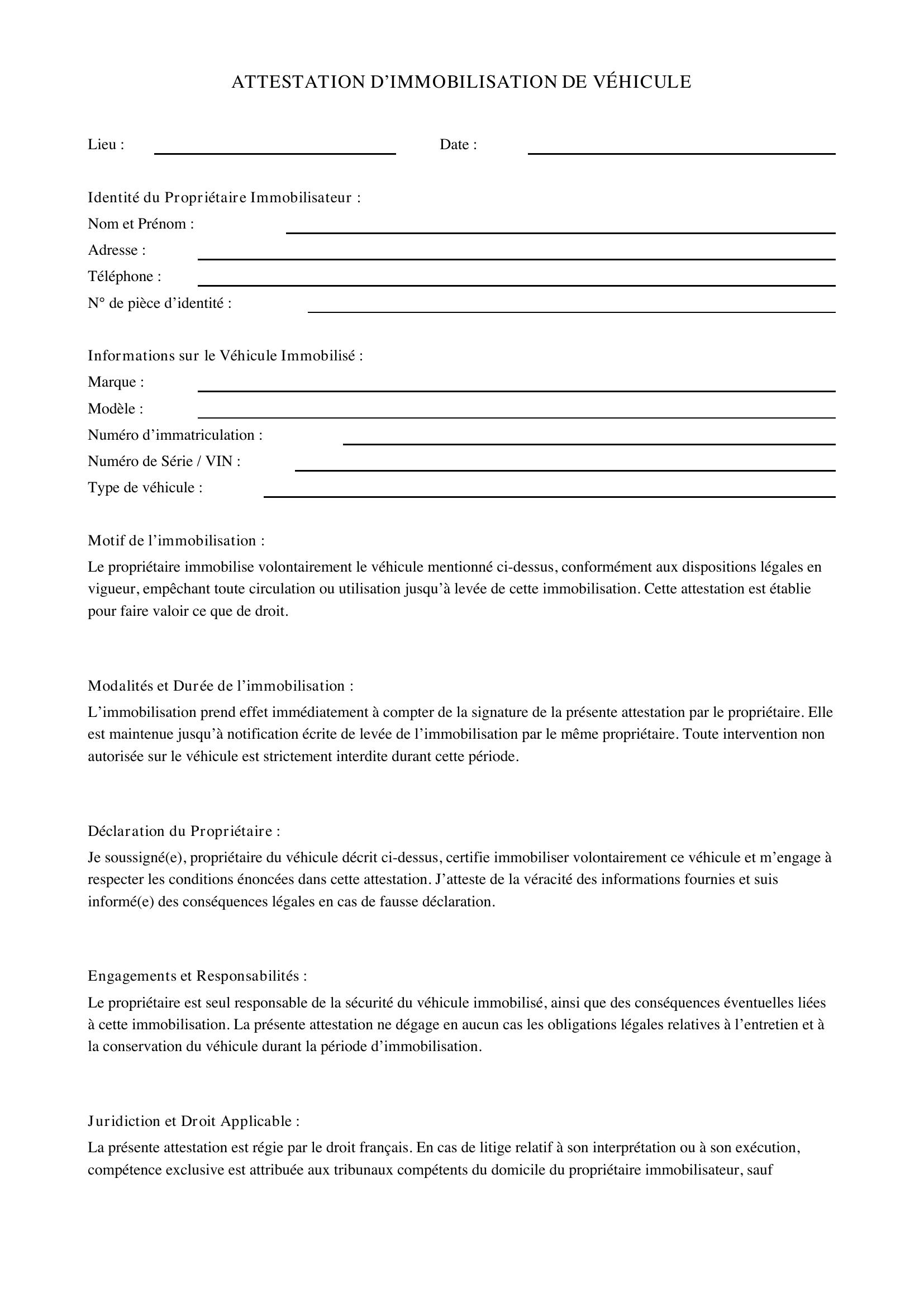 Justificatif De La Levee D Immobilisation Du Vehicule