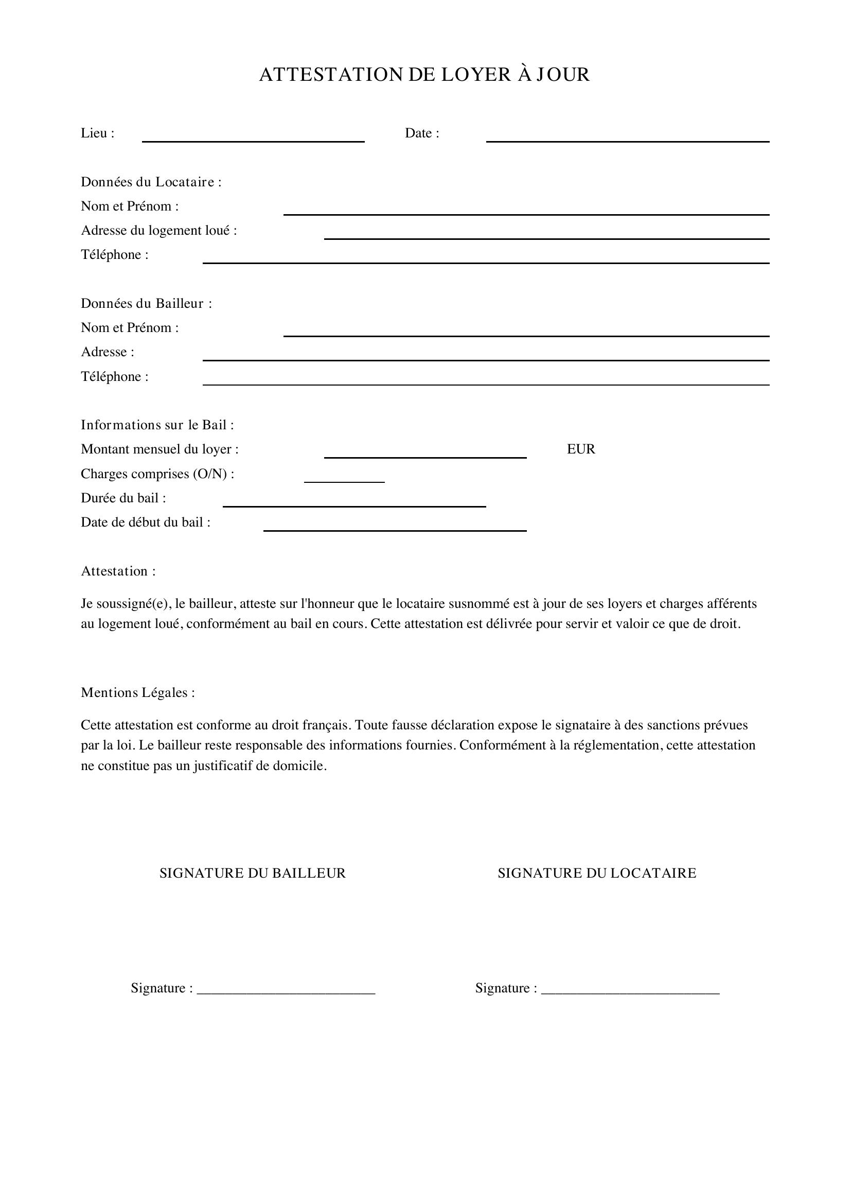 Attestation Loyer À Jour
