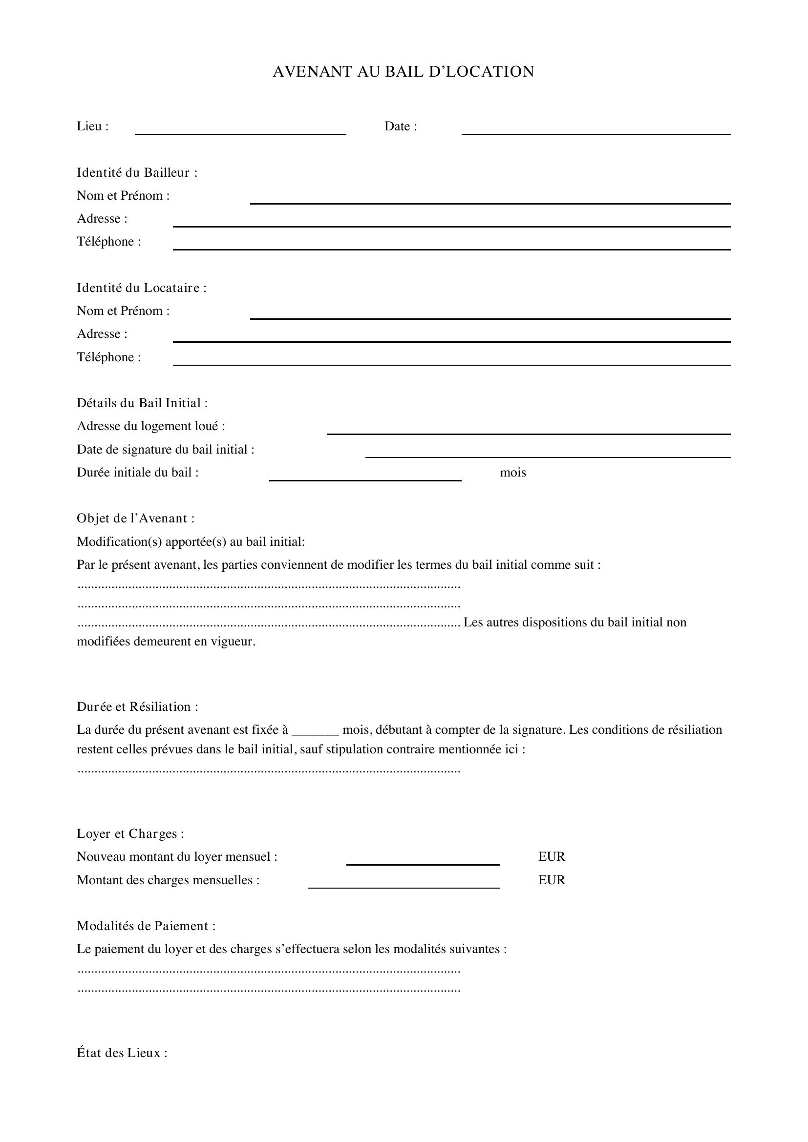 Avenant Bail Location