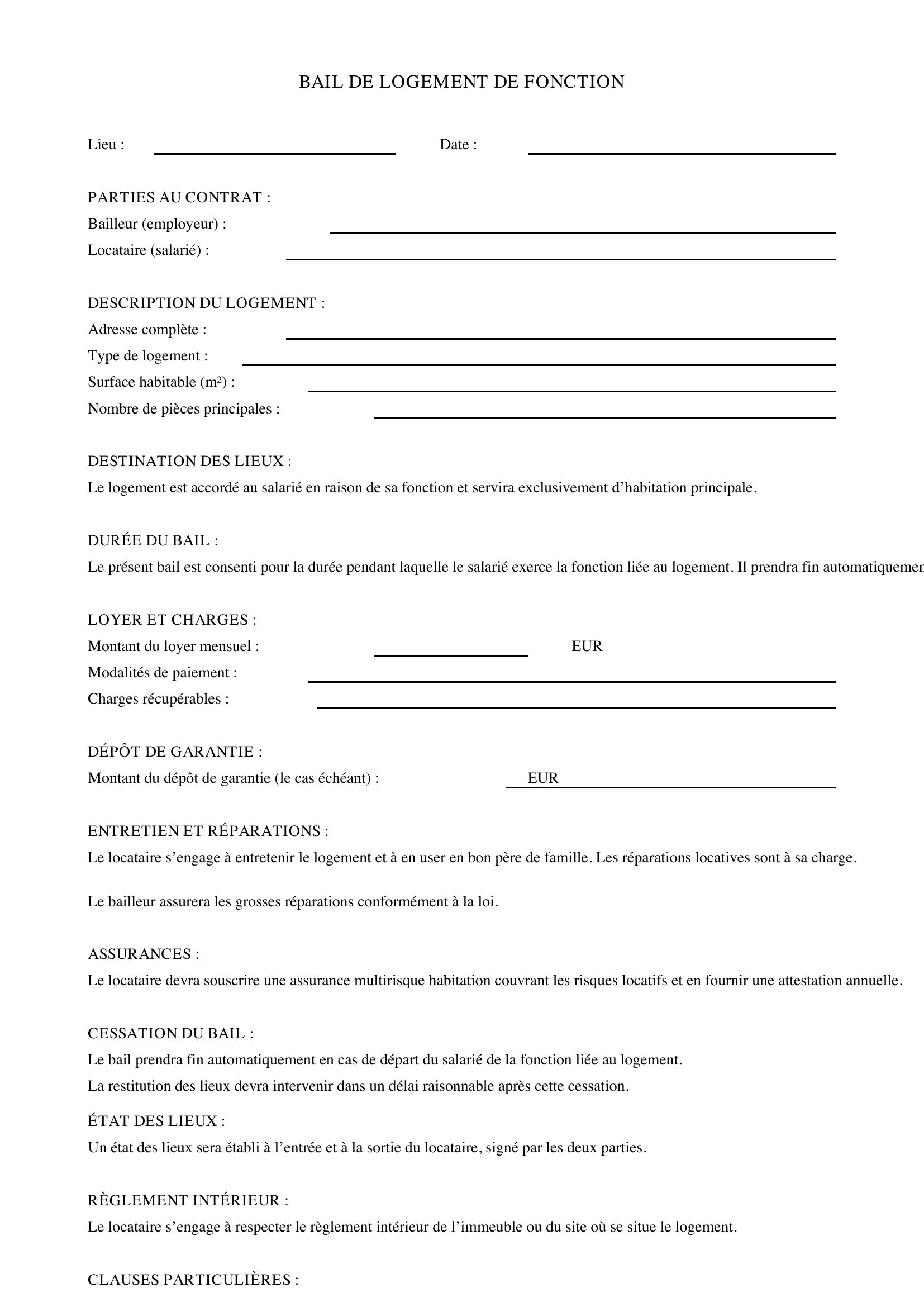 Bail Logement De Fonction