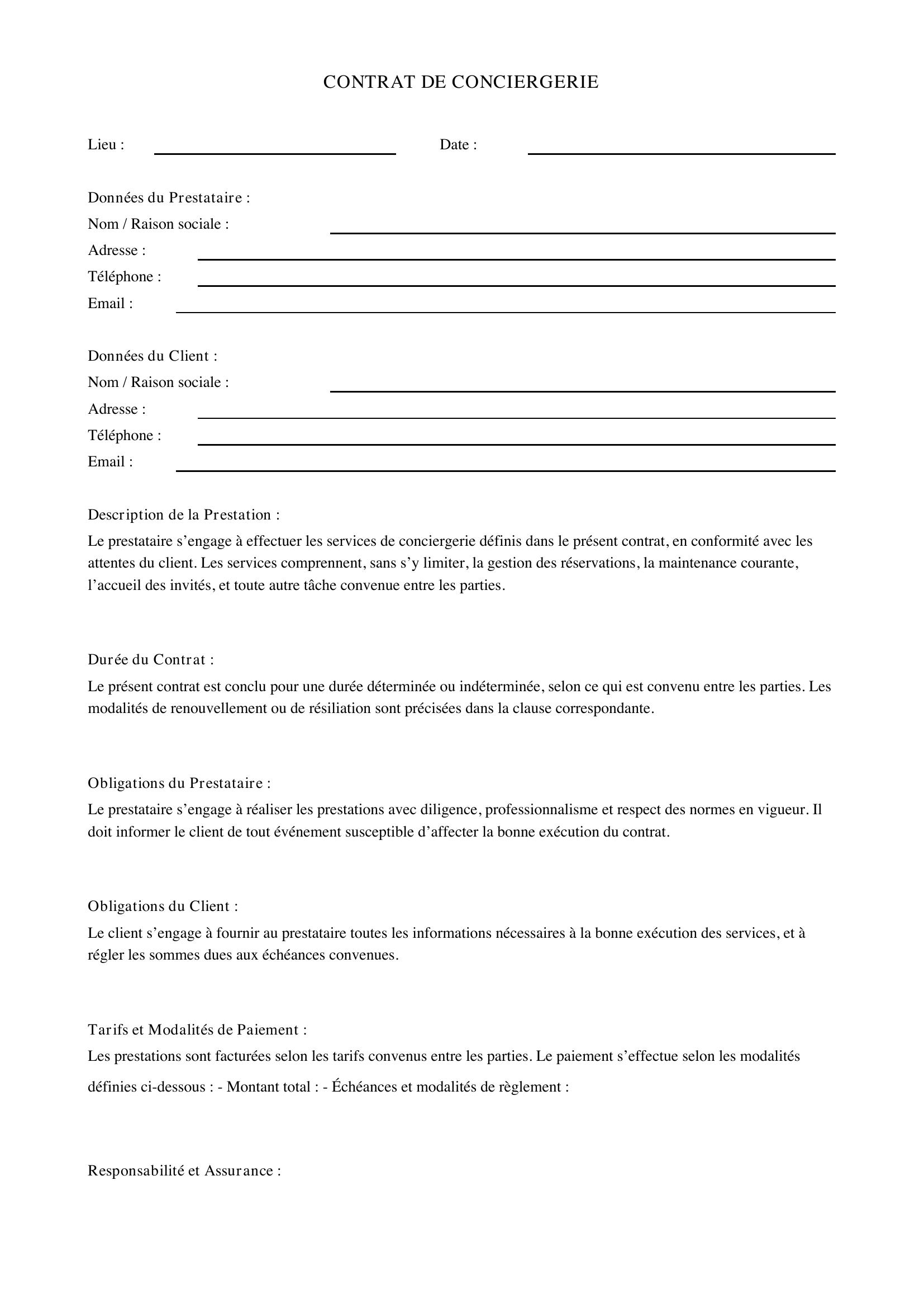 Contrat Conciergerie