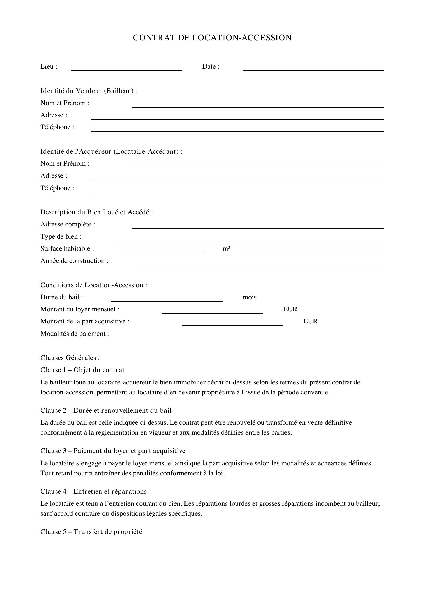 Contrat Location-Accession