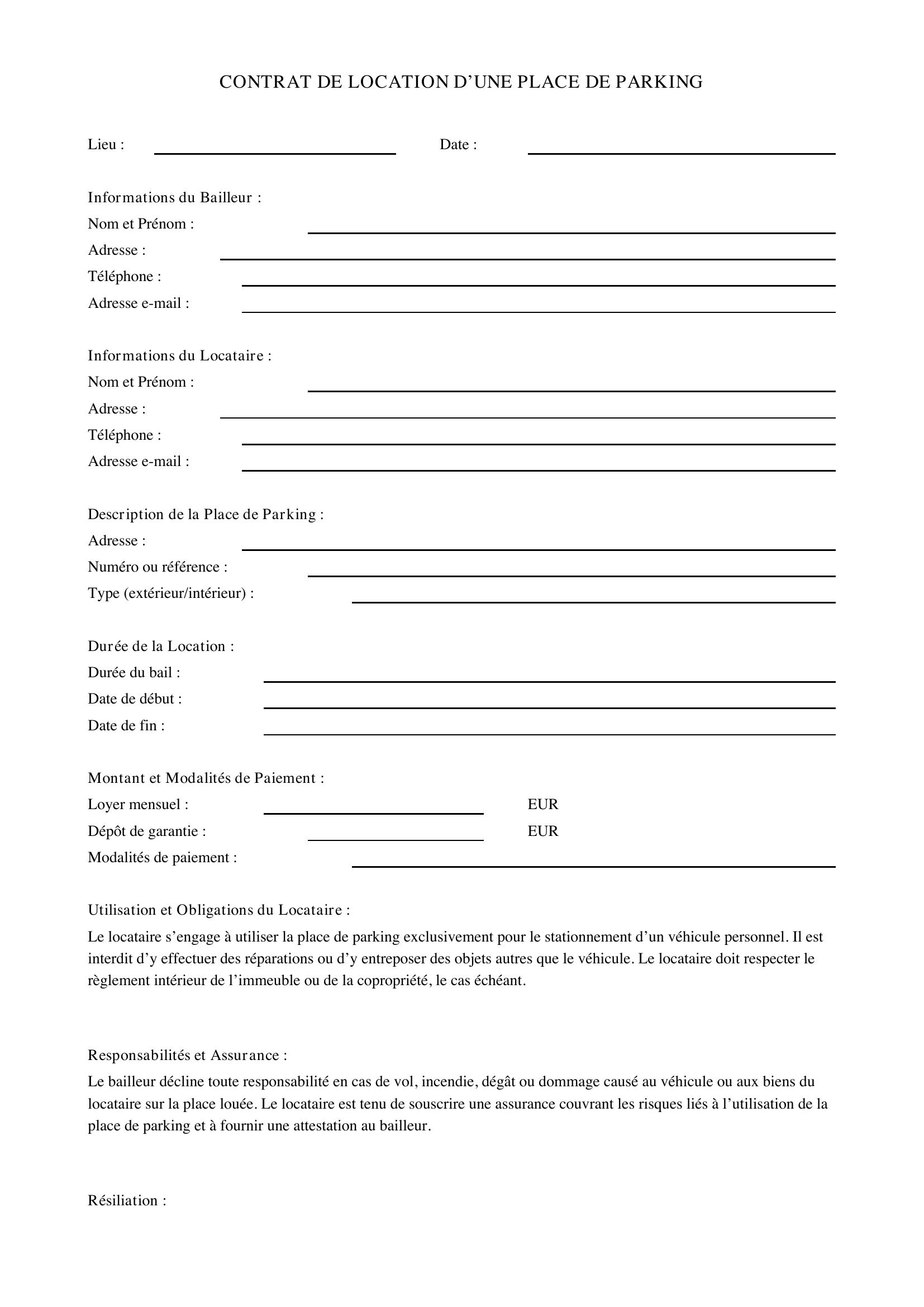 Contrat Location Place De Parking