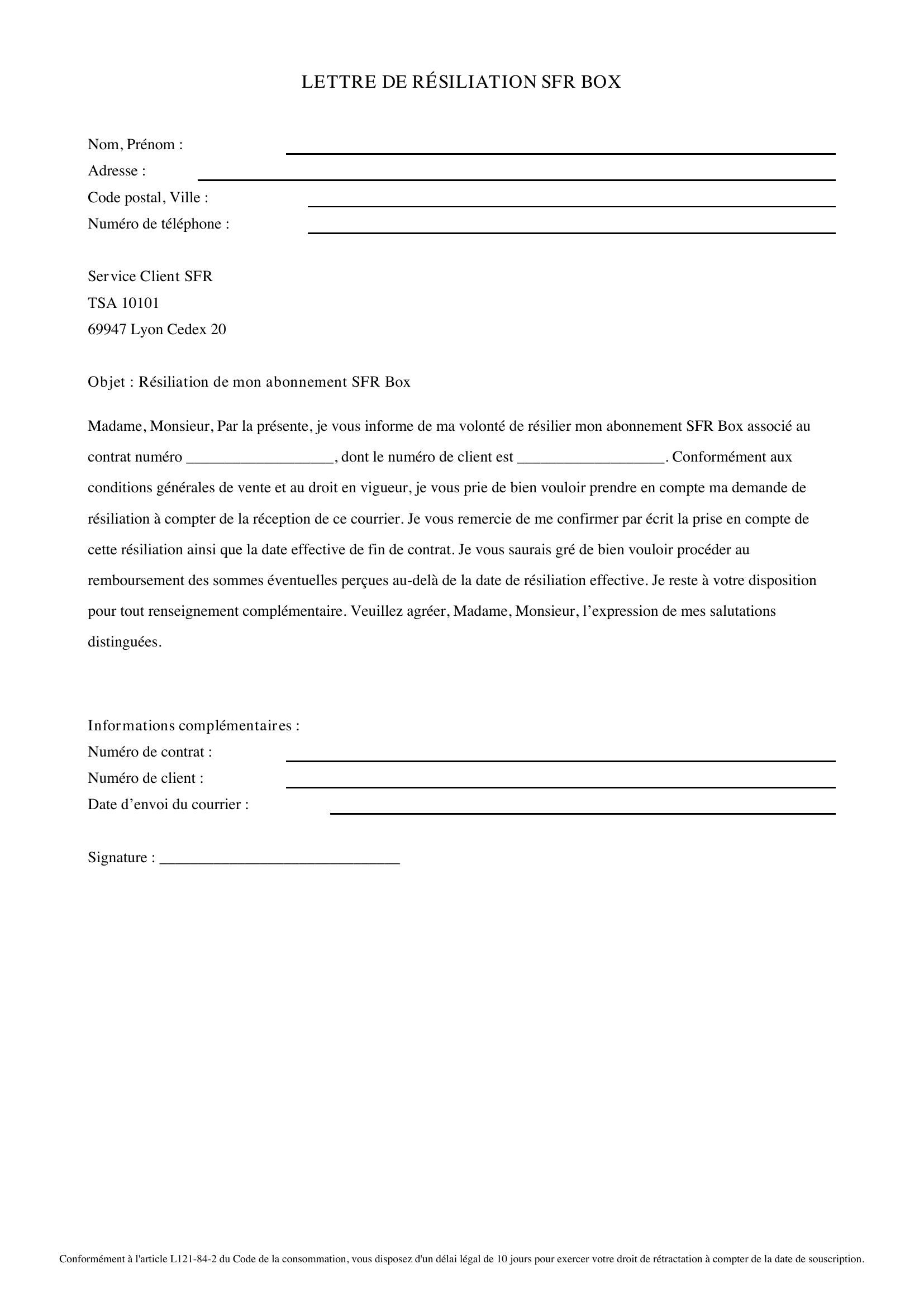 Lettre De Résiliation Sfr Box