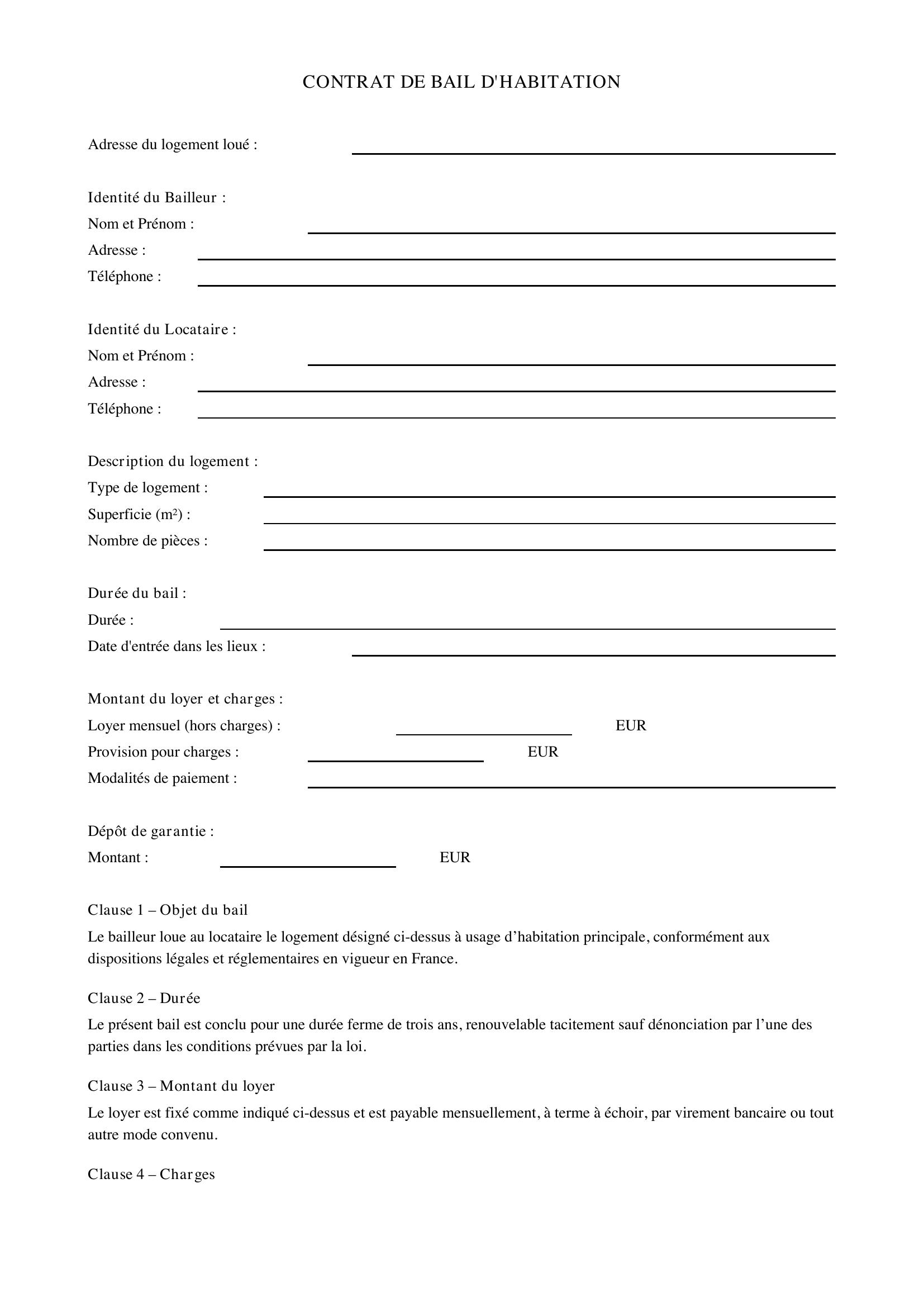 Modèle Contrat De Bail