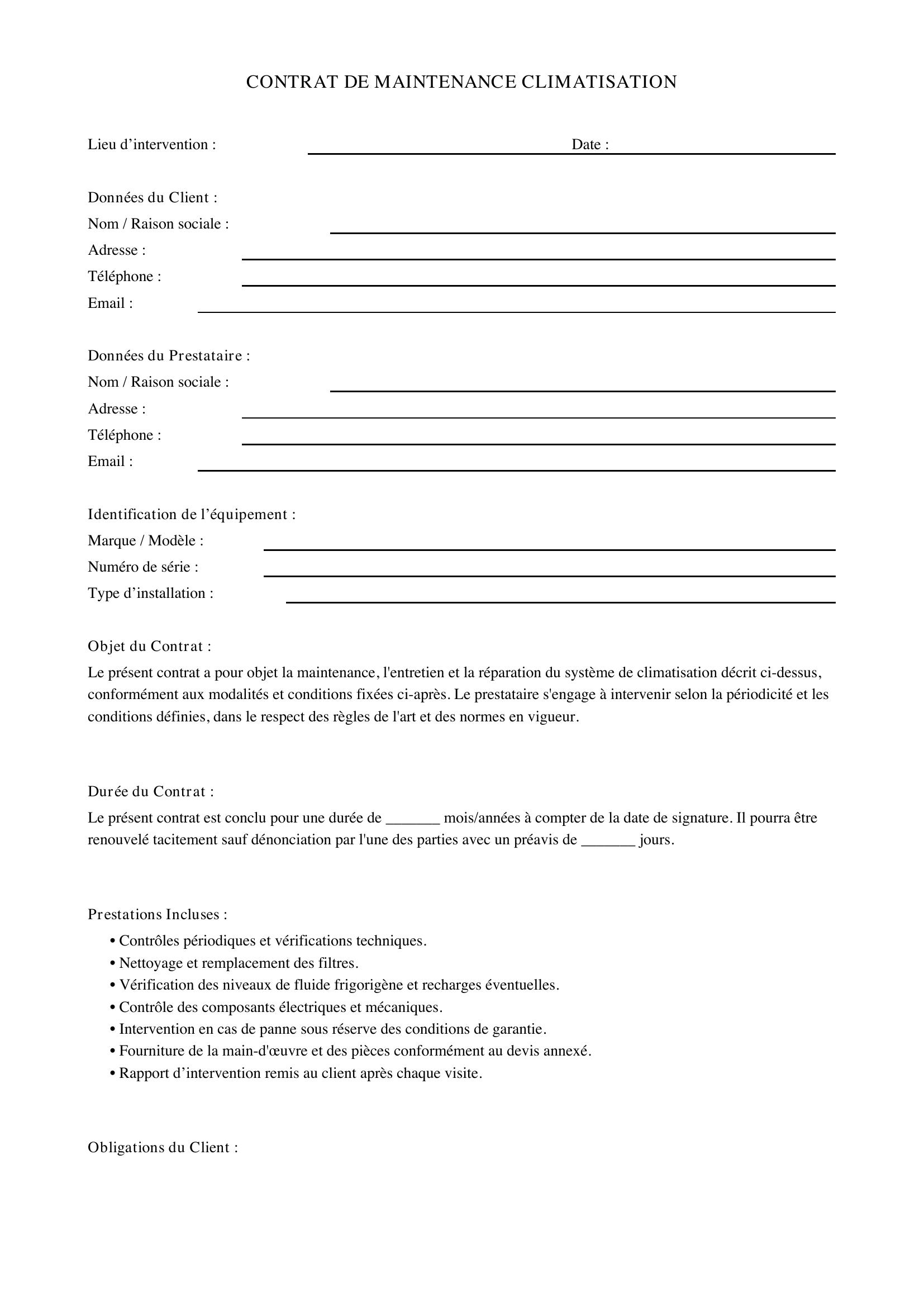 Modèle Contrat De Maintenance Climatisation