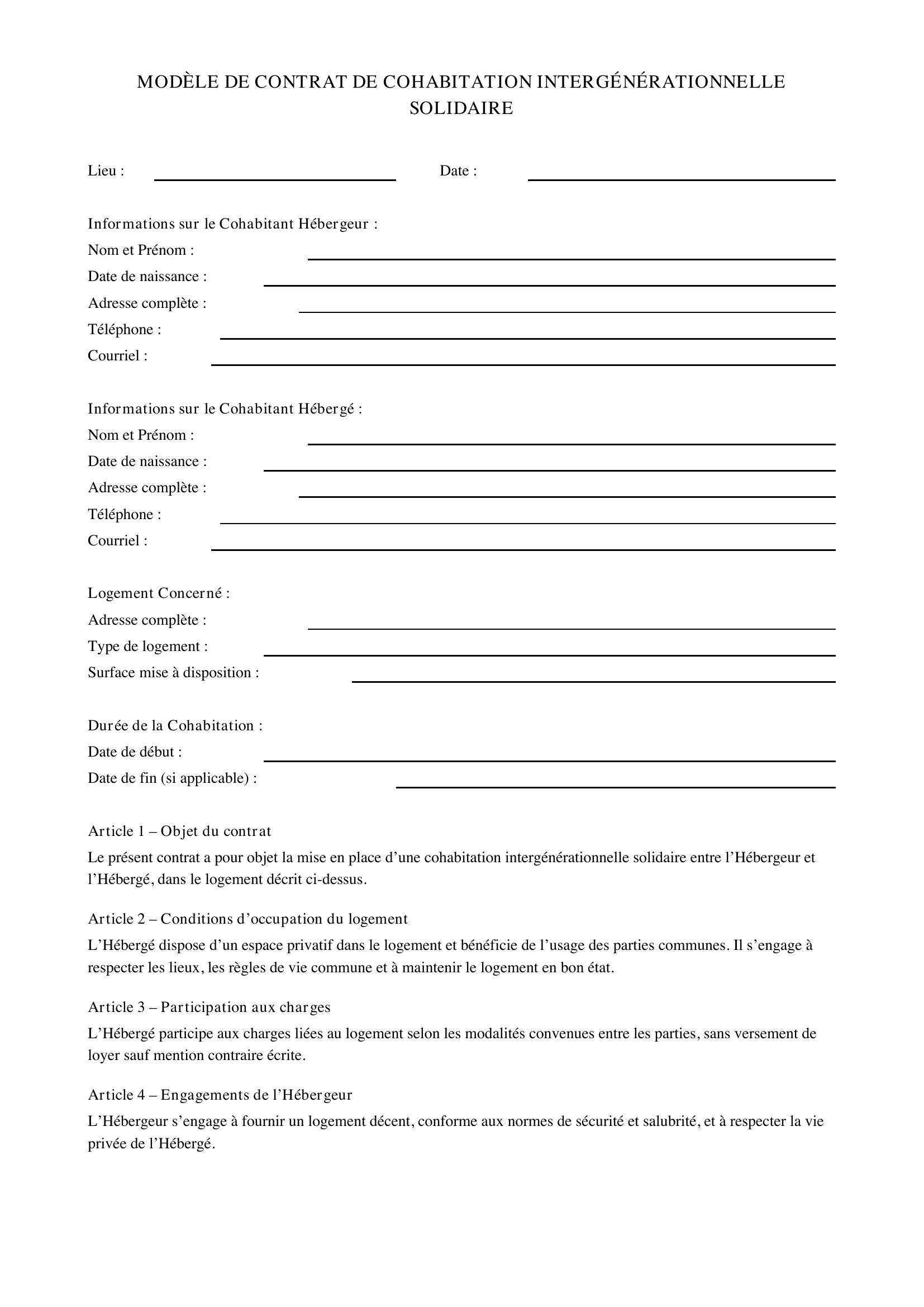 Modèle De Contrat De Cohabitation Intergénérationnelle Solidaire