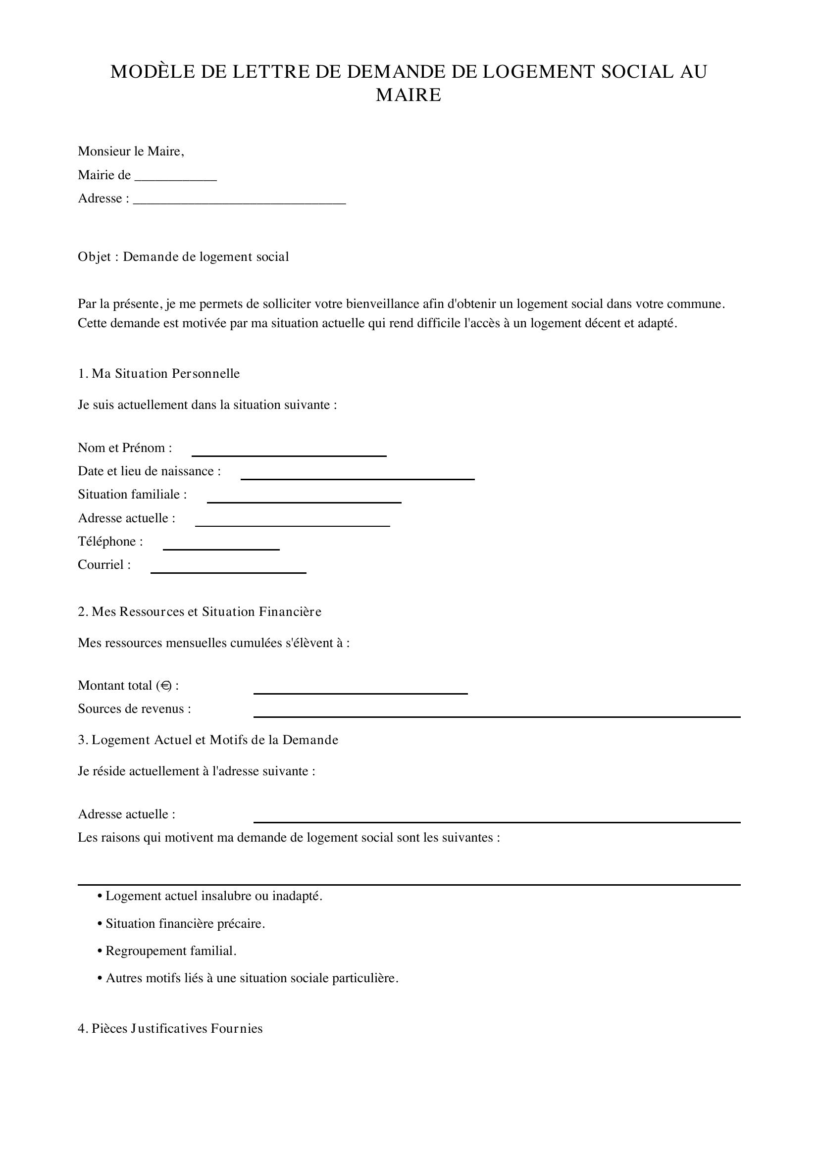 Modèle De Lettre De Demande De Logement Social Au Maire