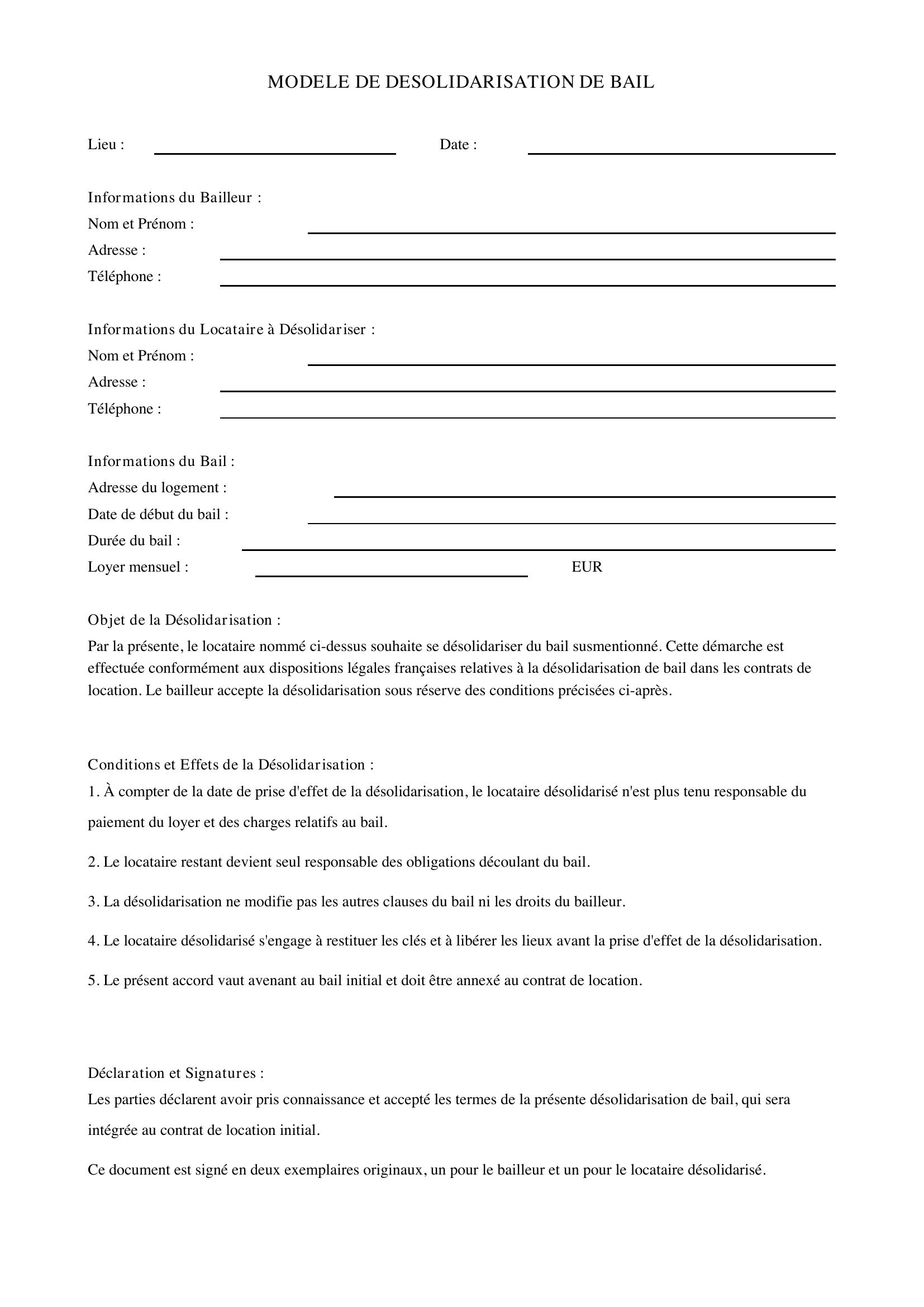 Modele Desolidarisation De Bail
