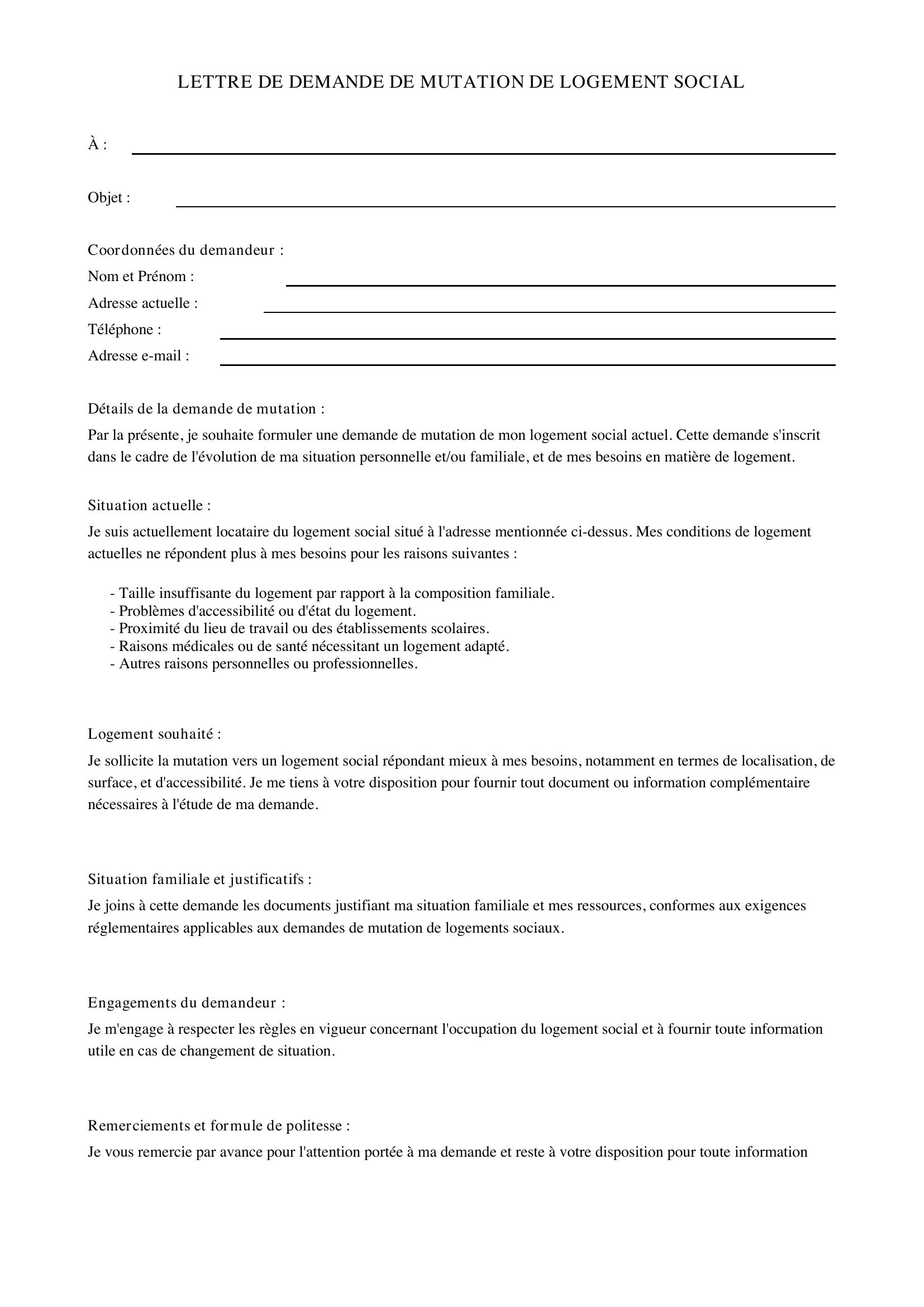 Modèle Lettre Demande De Mutation Logement Social
